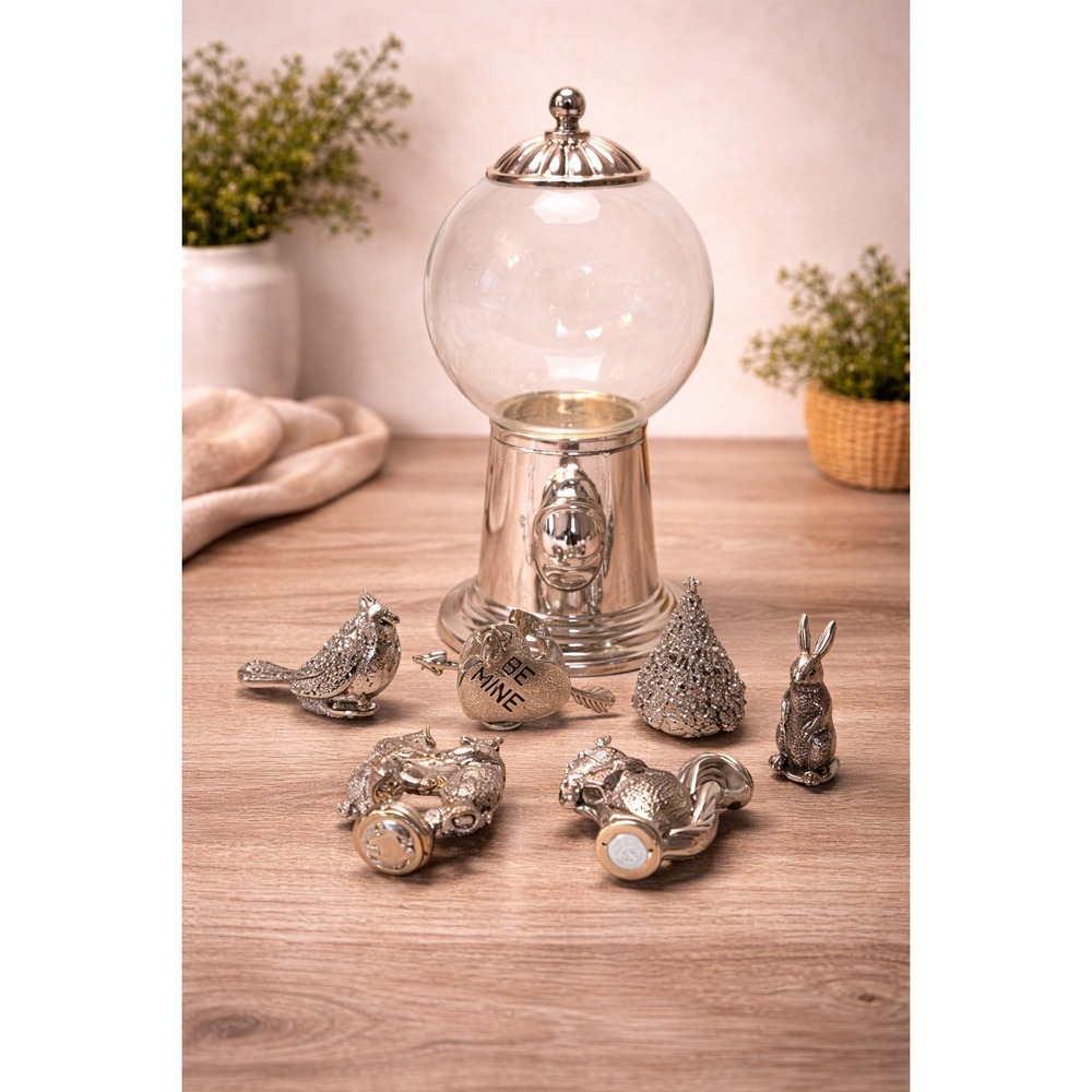 Godinger Candy Snack Dispenser w Interchangeable Finials Bears Bird Squirrel ETC